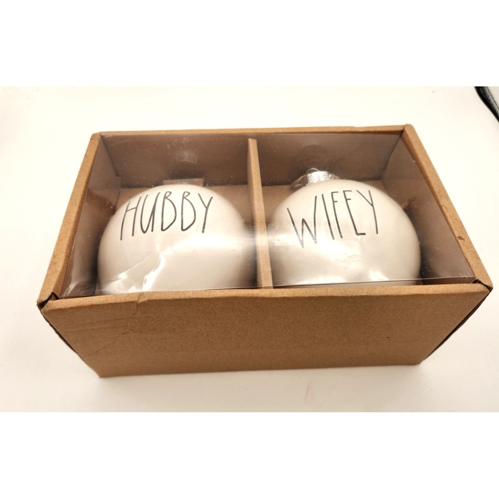 Rae Dunn Hubby & Wifey Xmas Ornament Set New In Open Box Farmhouse Country